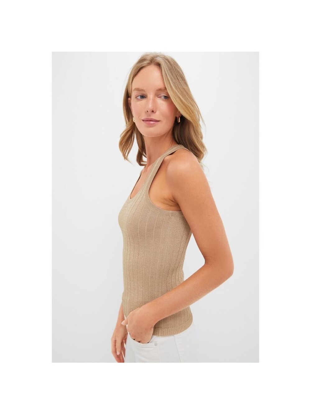 Tuckernuck Metallic knit Ari sleeveless tank top Large L gold - Picture 5 of 9